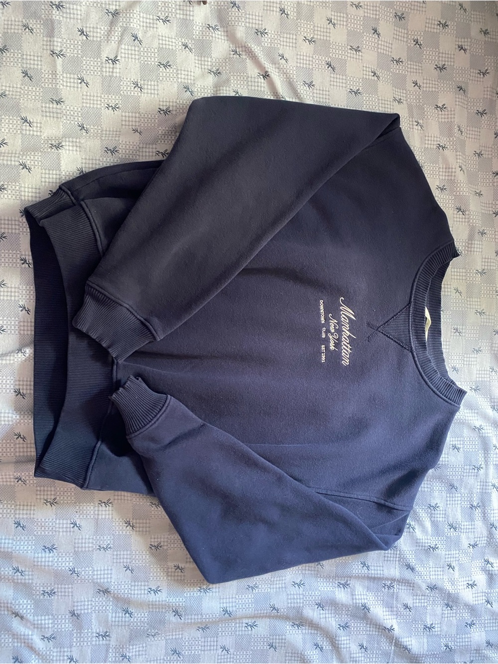 H&M Navy Crewneck Sweatshirt with White Chest Script